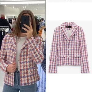 ZARA PEARL BUTTON TEXTURED JACKET MULTICOLORED